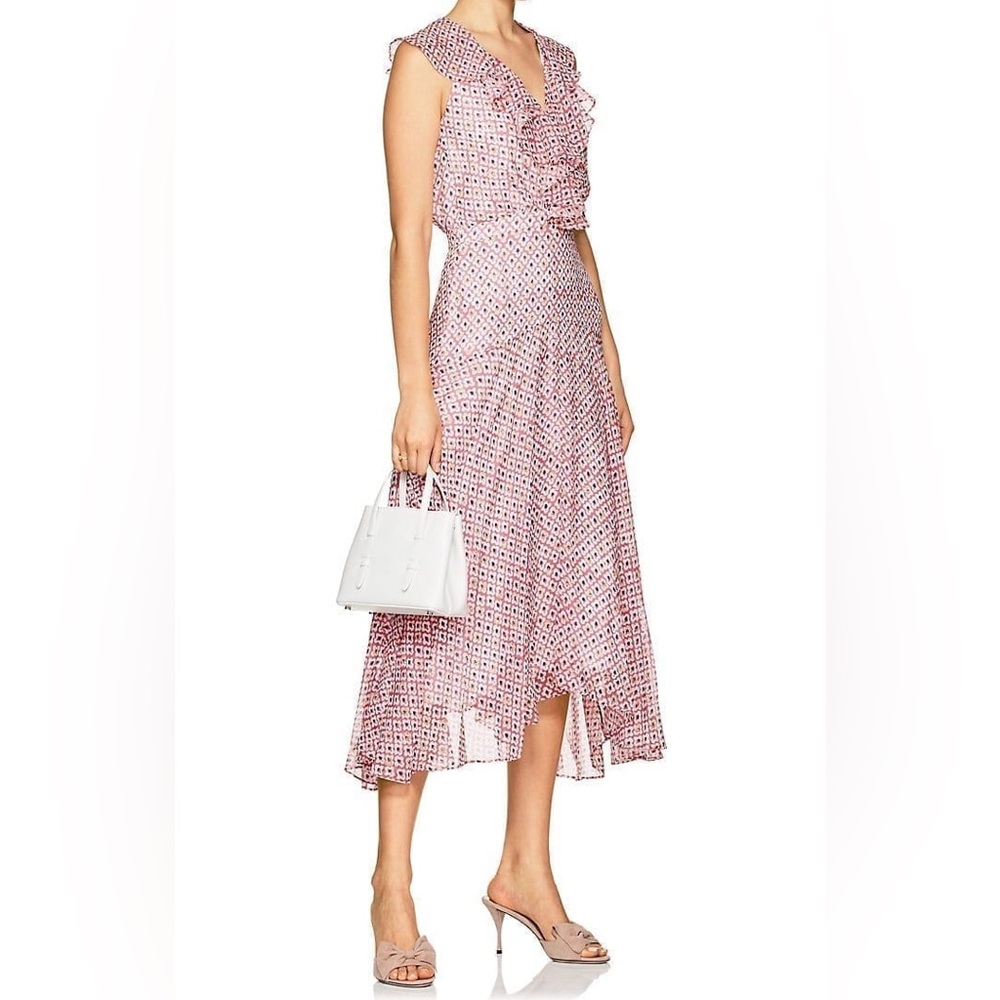 SALONI Rita Floral Silk Midi Pink Dress